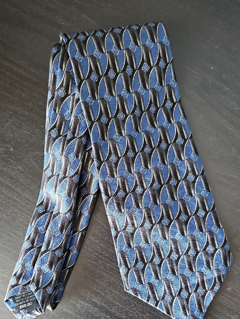 Classic Blue and Black Geometric Silk Tie By Progress